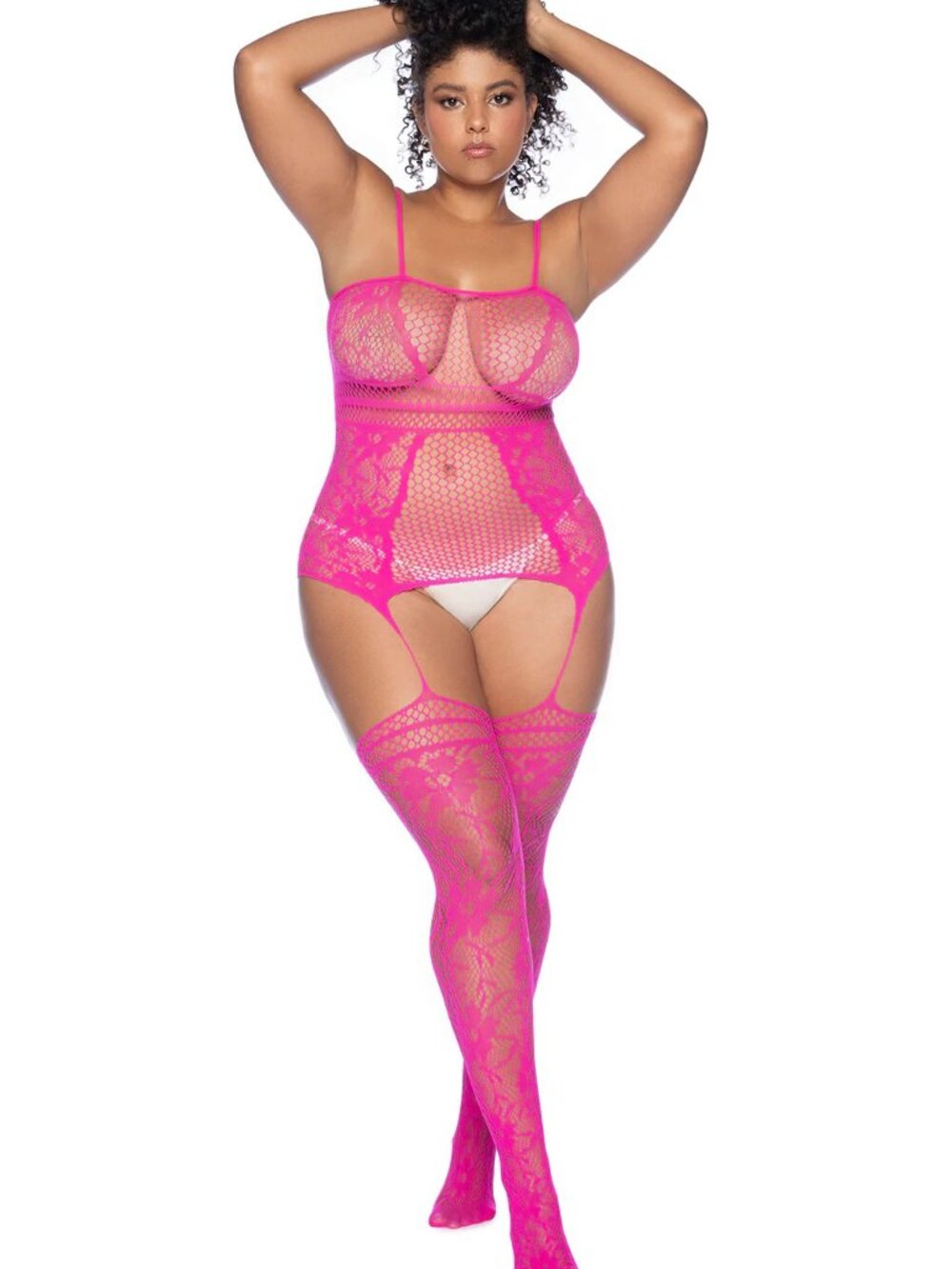 Mapale - Curvy Aria Fishnet Body Stocking - Pink